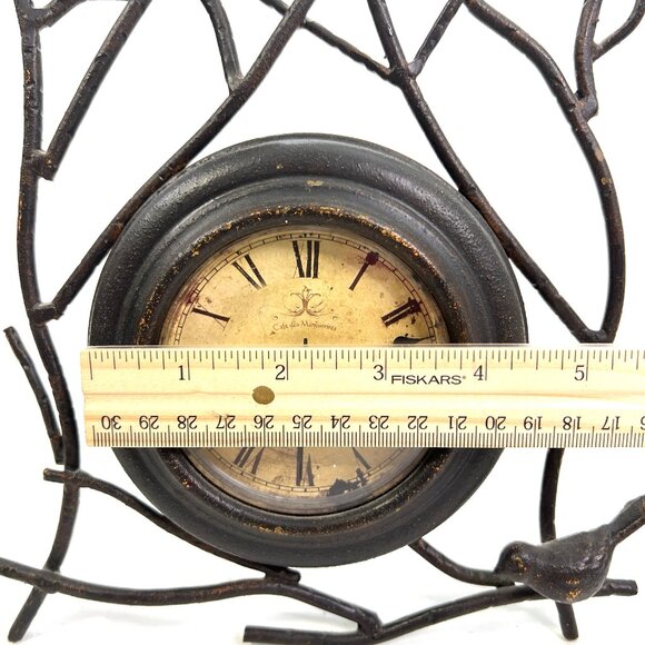 TABLE CLOCK Brown Rustic Cast Iron Vines with Birds Distressed Tested Works - Picture 7 of 7